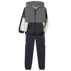 Boys Grey & Navy Blue Tracksuit, 1, hi-res