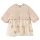 Baby Girls Beige Bow Tulle Dress, 2, hi-res