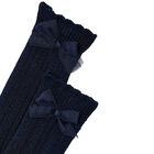 Girls Navy Blue Knit Knee High Socks, 1, hi-res