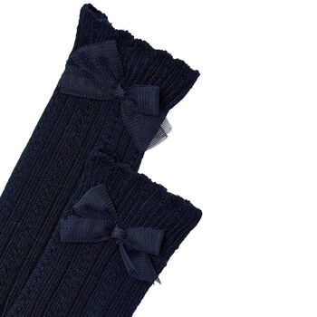 Girls Navy Blue Knit Knee High Socks