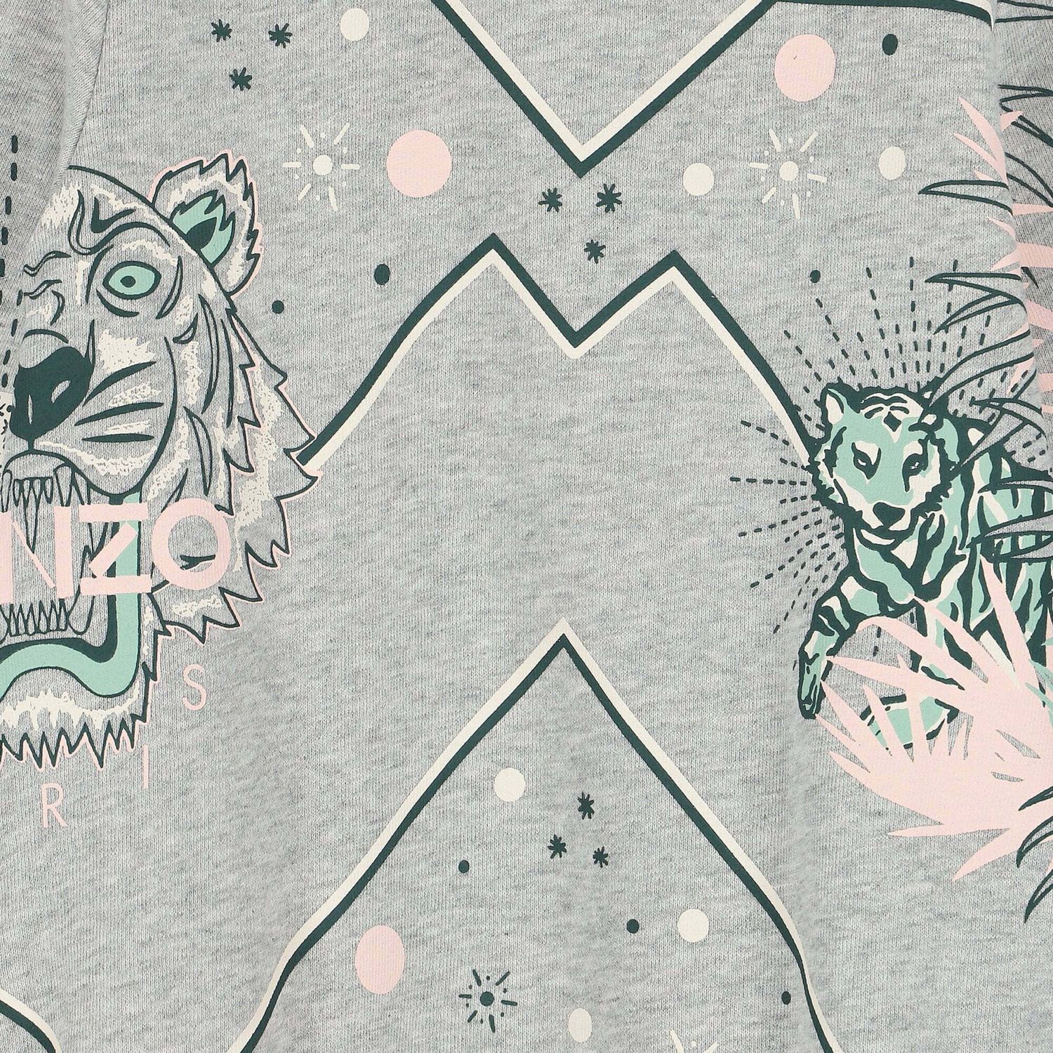 Girls Grey Tiger Sweatshirt Dress, 1, hi-res