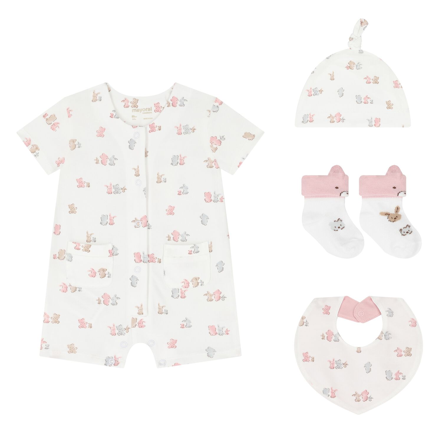 Baby Girls White & Pink Romper Gift Set, 1, hi-res