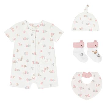 Baby Girls White & Pink Romper Gift Set