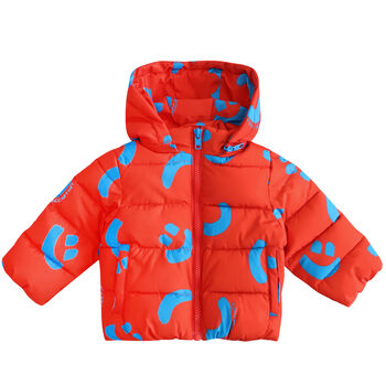 Younger Boys Red Smiley Puffer Jacket