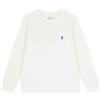 Boys White Logo Long Sleeve Top