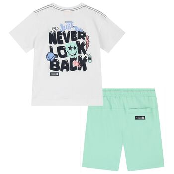 Boys White & Green Shorts Set