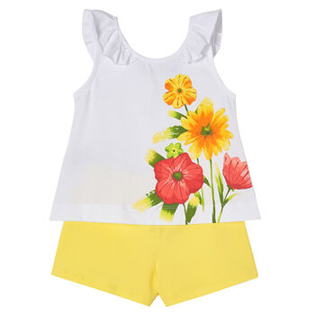 Girls White & Yellow Shorts Set