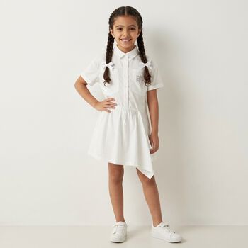 Girls White Diamante Logo Shirt Dress 