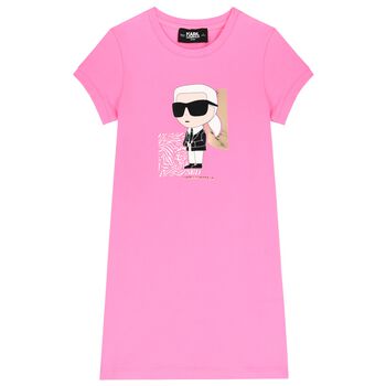 Girls Pink Ikonik Karl Logo Dress
