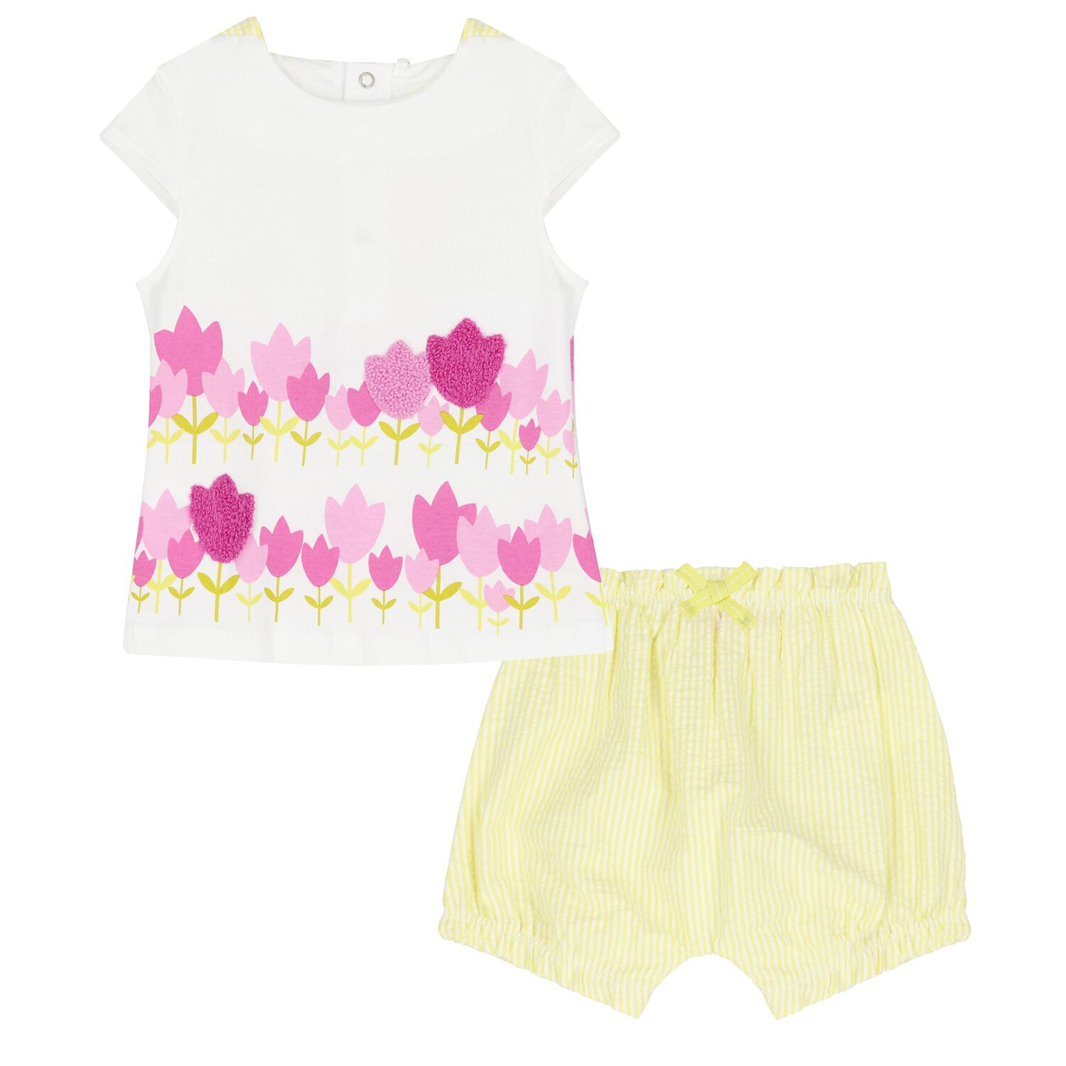 Baby Girls White & Yellow Floral Shorts Set, 1, hi-res