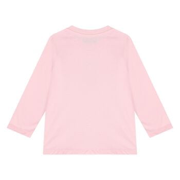 Younger Girls Pink Teddy Bear Logo Long Sleeve Top