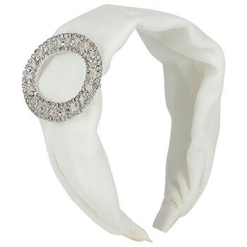 Girls White Embellished Velvet Hairband