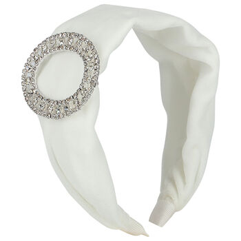 Girls White Embellished Velvet Headband