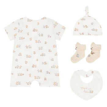 Baby Girls Ivory & Beige Romper Gift Set