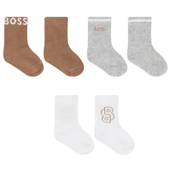 BOSS Baby Boys White, Beige & Grey Socks ( 3-Pack ), 1 Baby Boys White, Beige & Grey Socks ( 3-Pack )