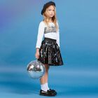 Girls Black & Silver Sequin Skirt, 1, hi-res