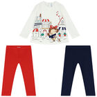 Younger Girls Ivory, Red & Navy Blue Leggings Set, 1, hi-res