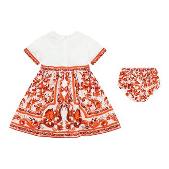 Baby Girls White & Orange Majolica Dress Set