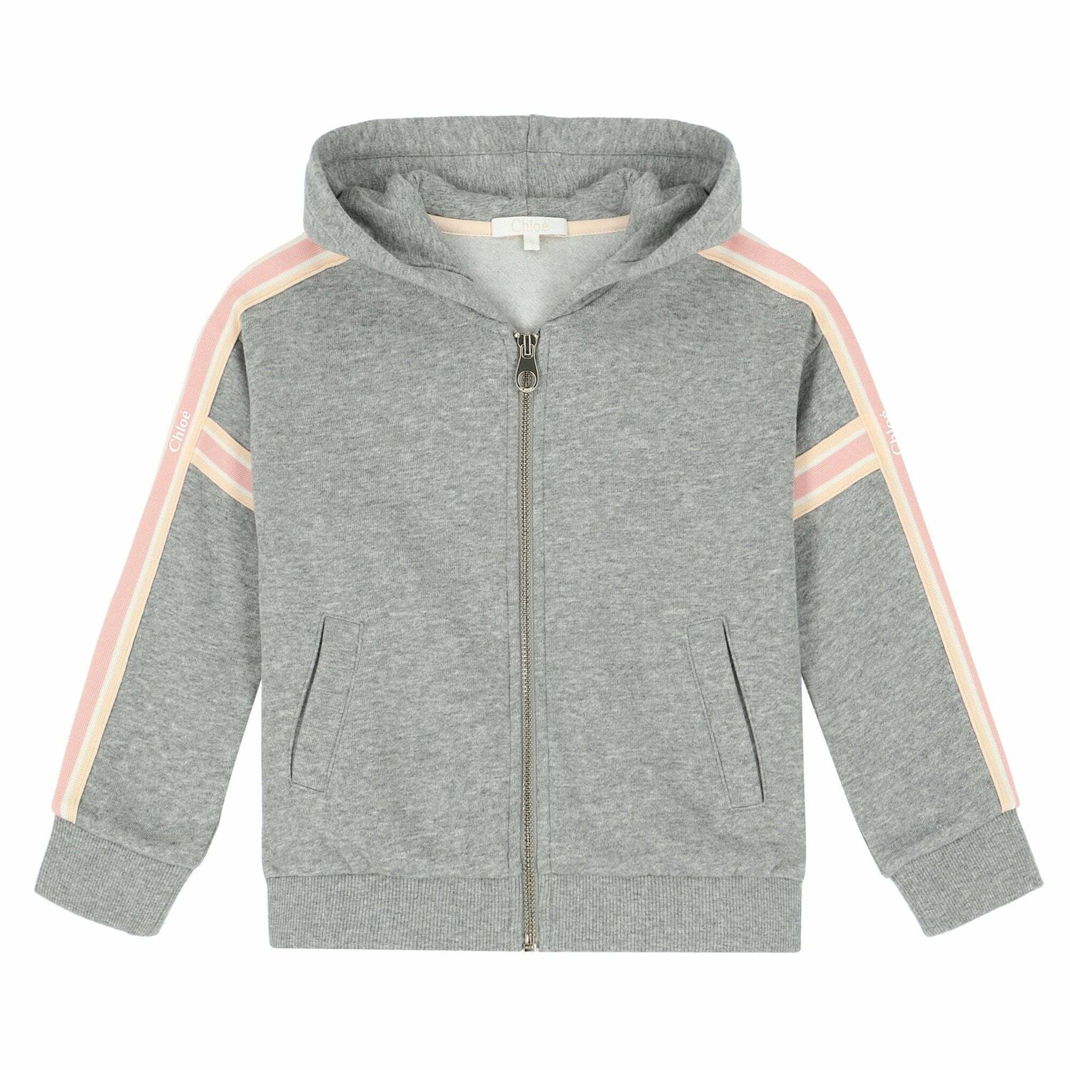 Girls Grey Zip Up Logo Top, 1, hi-res image number null
