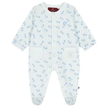 Baby Boys Blue Teddy Bear Logo Babygrow