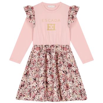 Girls Pink Logo Ruffled Dress