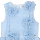 Girls Blue Tulle Flower Dress, 1, hi-res