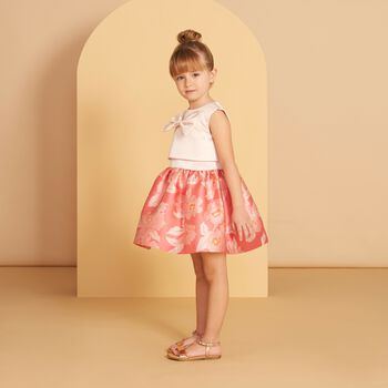 Girls Pink Bow Jacquard Dress