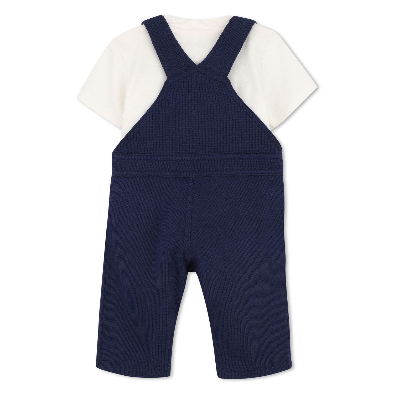 Baby Boys Ivory & Navy Blue Dungaree Set, 1, hi-res