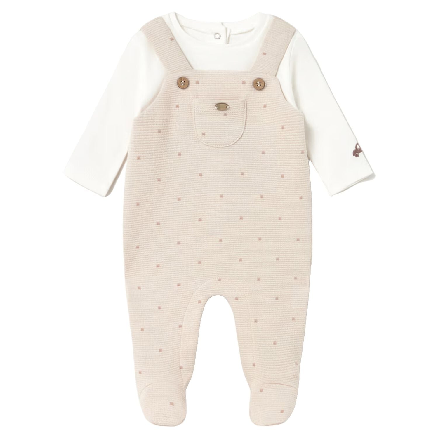Baby Boys Ivory & Beige Polka Dot Babygrow, 1, hi-res