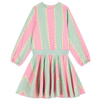 Girls Pink & Green Heart Stripe Dress