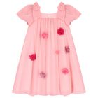 Girls Pink Chiffon Floral Dress, 1, hi-res