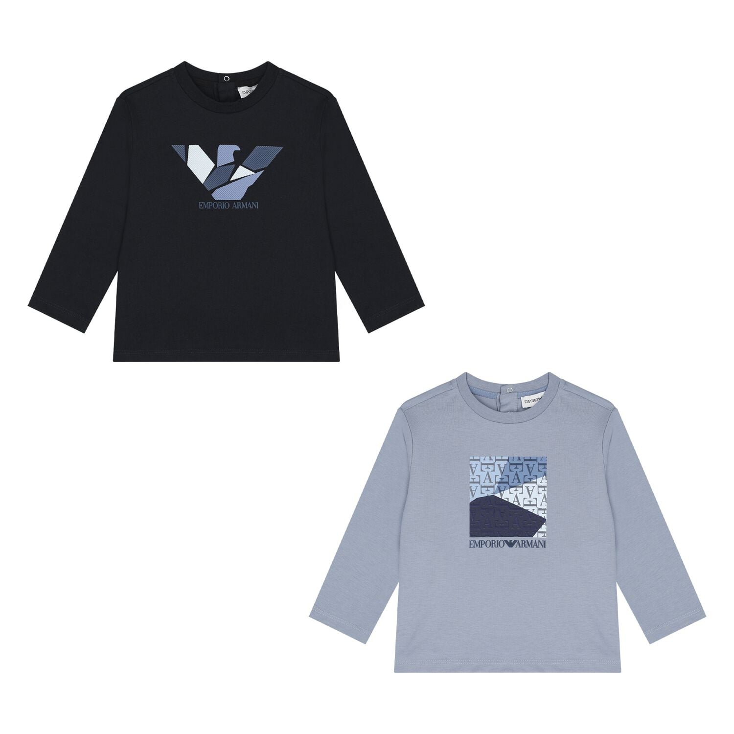 Younger Boys Navy Blue & Blue Logo Long Sleeve Top ( 2-Pack ), 2, hi-res