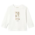 Younger Boys White Slogan Long Sleeve Top, 1, hi-res
