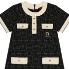 Girls Black & Ivory Logo Dress, 2, hi-res