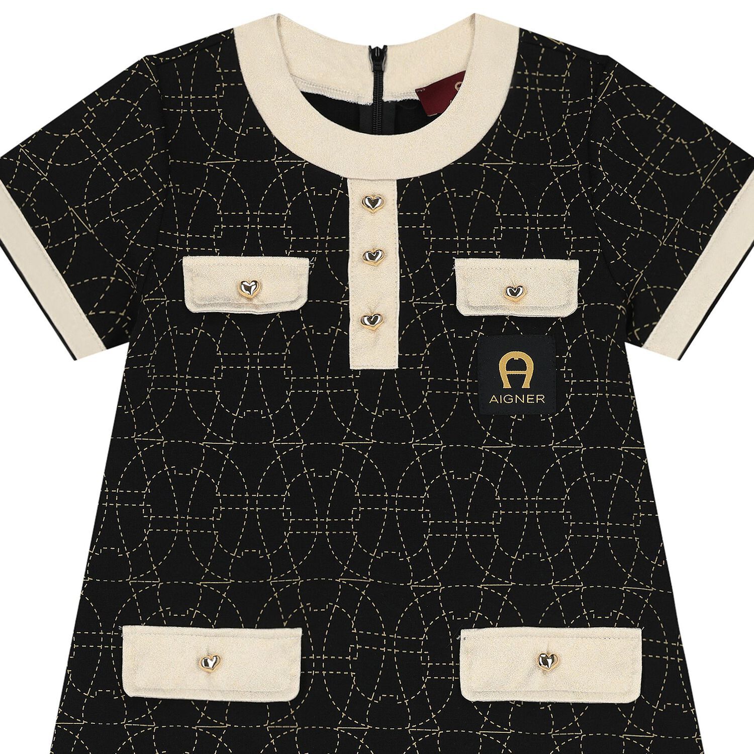 Girls Black & Ivory Logo Dress, 2, hi-res image number null