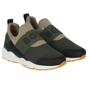 Boys Green Logo Trainers