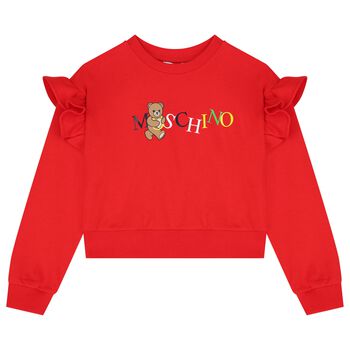 Girls Red Teddy Bear Logo Sweatshirt