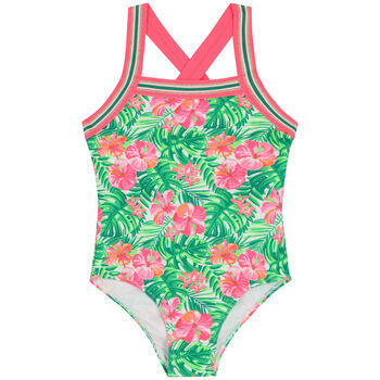 Girls Pink & Green Floral Swimsuit