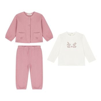 Baby Girls Pink & Ivory Bunny Tracksuit Set ( 3 Piece )