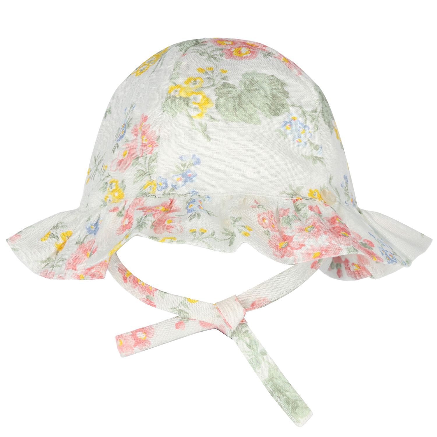 Baby Girls Ivory & Pink Floral Hat, 1, hi-res