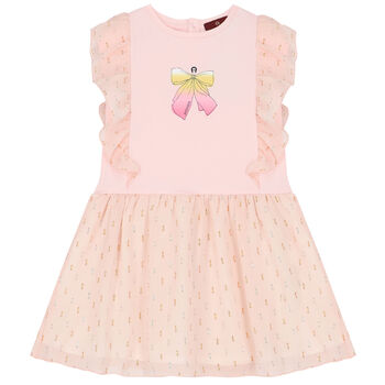 Girls Pink Bow Logo Dress