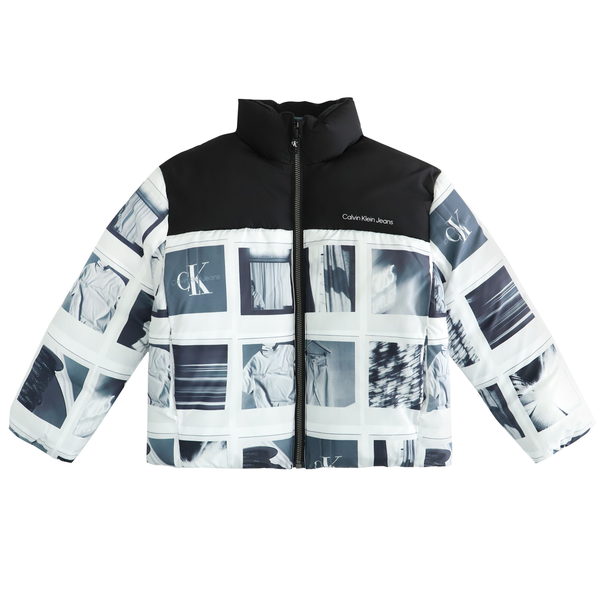 Calvin Klein Boys White Black Logo Puffer Jacket Junior Couture