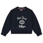 Girls Navy Logo Sweatshirt, 1, hi-res