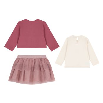 Younger Girls Pink & Ivory Skirt Set