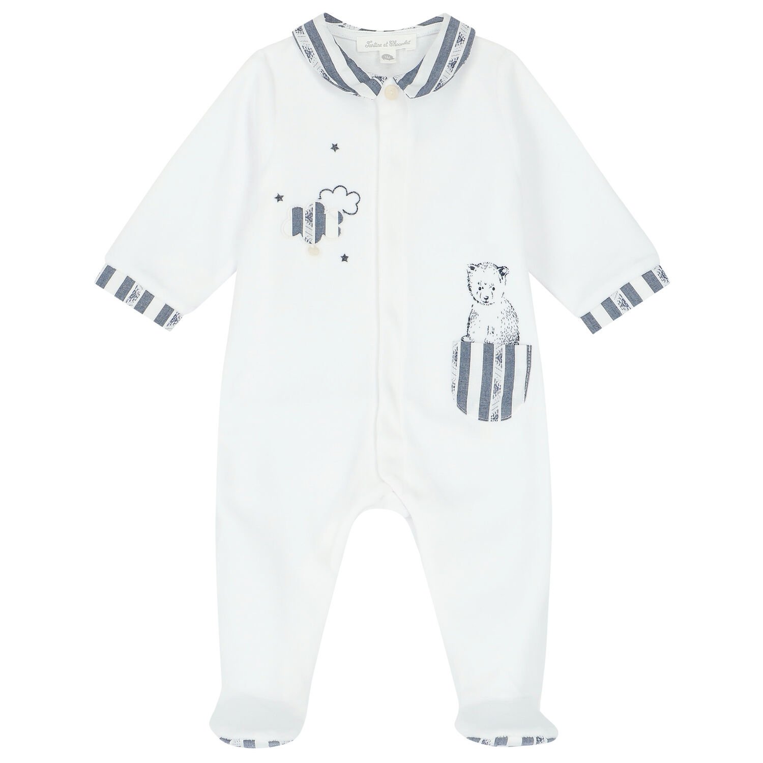 أفرول بطبعة الدب باللون الابيض والكحلى, 3, hi-res