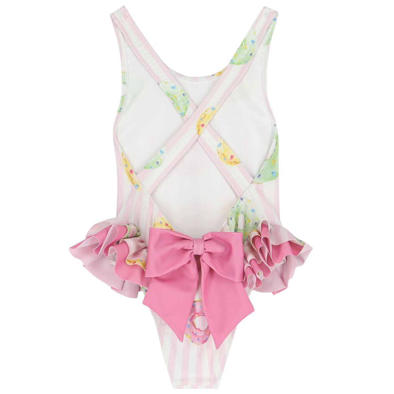 Girls White & Pink Striped Donuts Swimsuit, 1, hi-res image number null