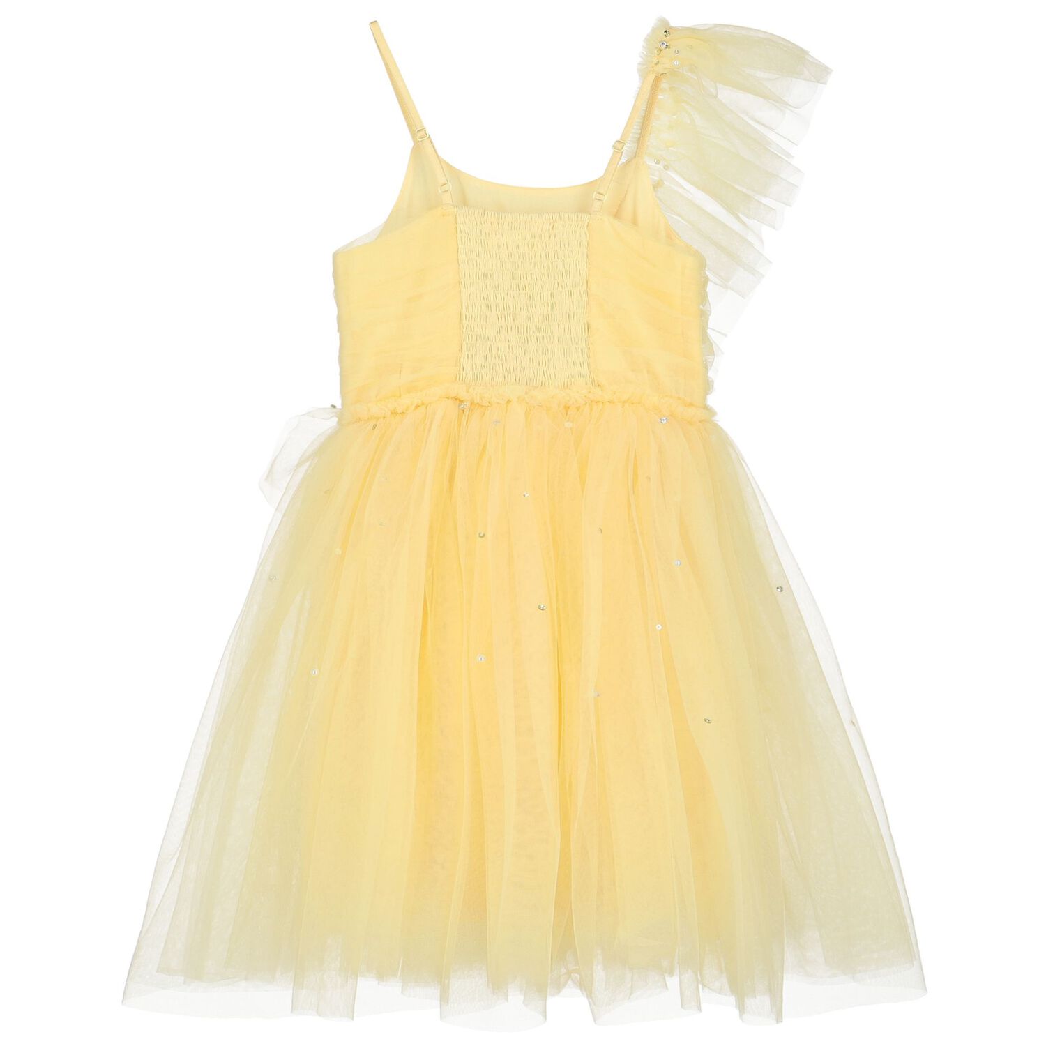 Girls Yellow Ruffled Tulle Dress, 1, hi-res image number null