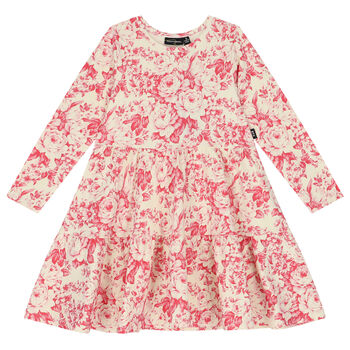 Girls Ivory & Pink Floral Tiered Dress