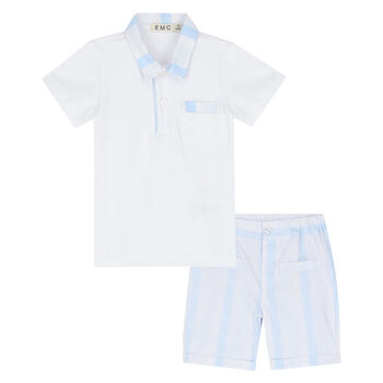 Younger Boys White & Blue Shorts