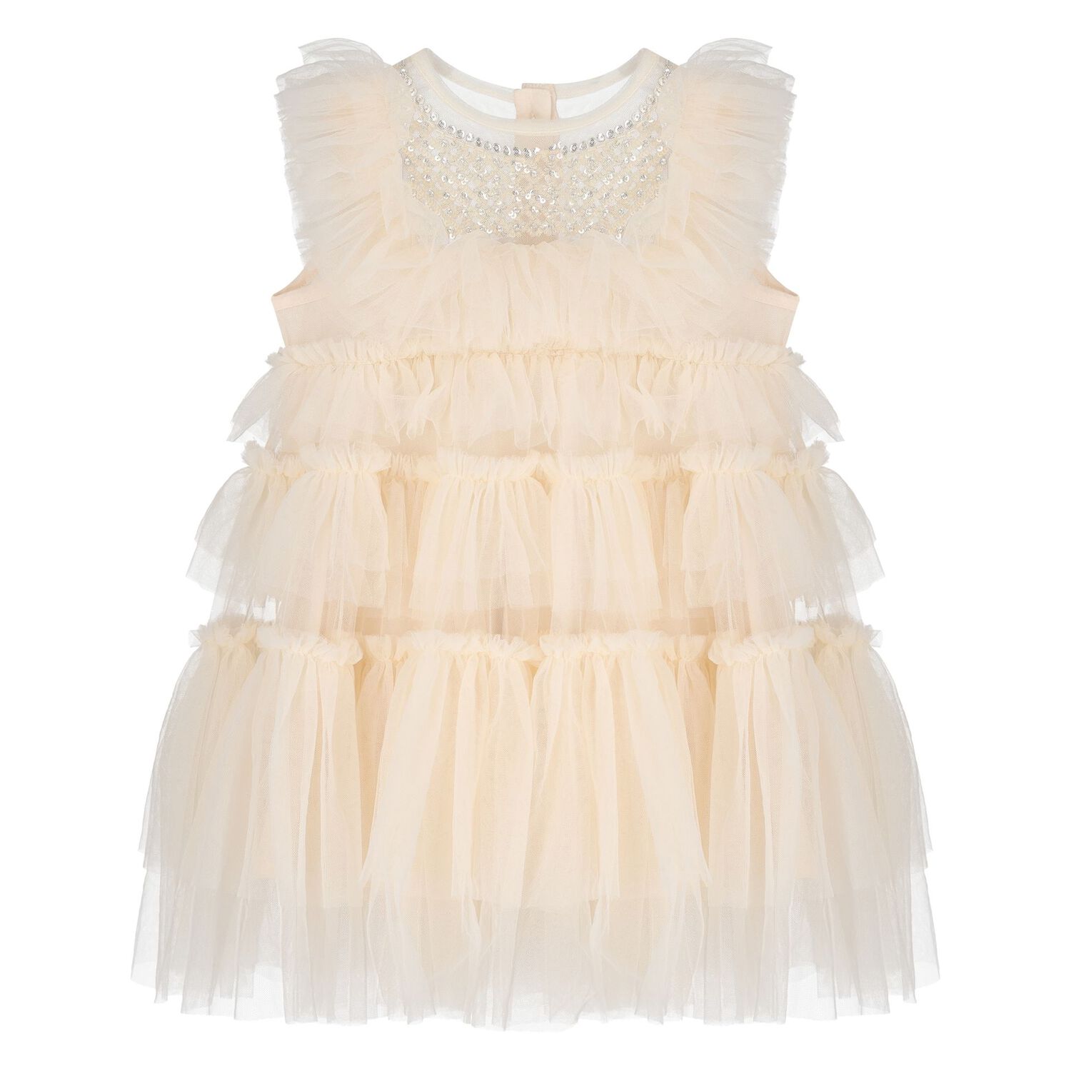 Baby Girls Ivory Tiered Tulle Dress Set, 1, hi-res